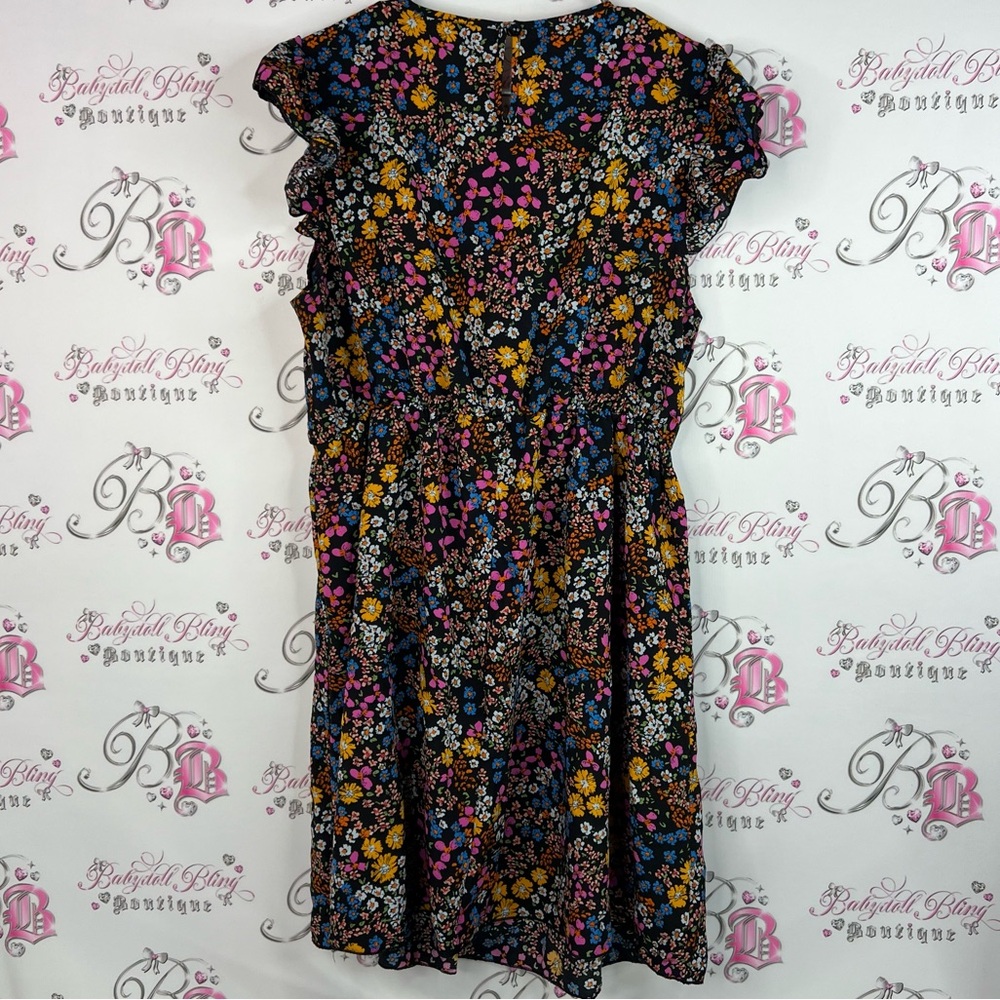 SHEIN curve dress flowers rainbow 🌈 ruffle hem Multicolor Floral Dress - Picture 2 of 10